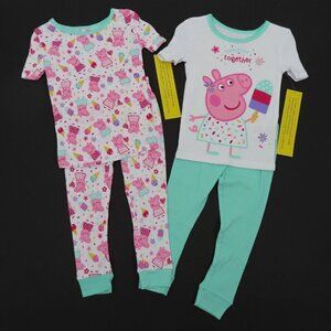Peppa Pig 2T Toddler Sweeter Together 4 Piece Cotton Pajama Set Shirts Pants